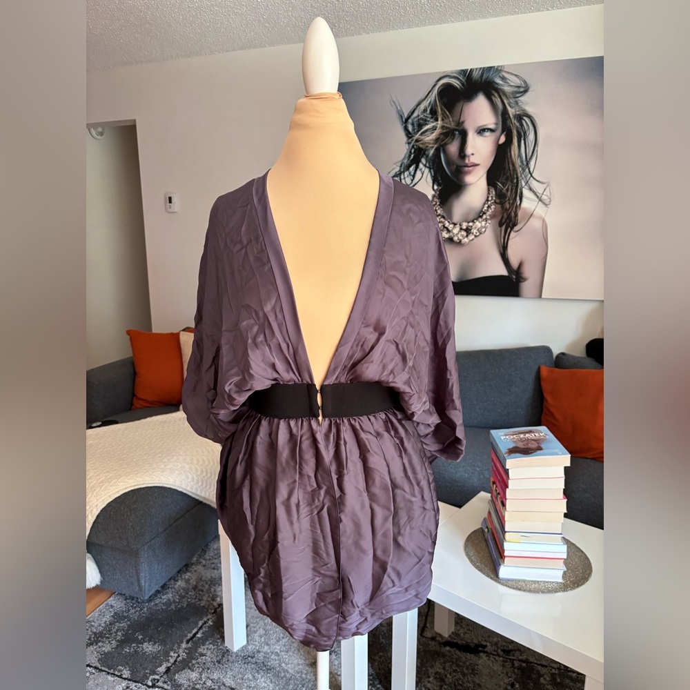 Bebe Purple Satin Deep V Elastic-Waist Sleepwear Romper